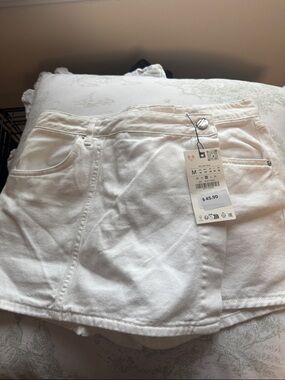 ZARA NWT White Denim Mini Skort with Front Panel